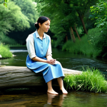 **

"A serene landscape featuring a gently flowing stream surrounded by lush greenery, appropriate attire, safe for work, perfect anatomy, natural proportions, high-quality photograph, a woman fully clothed, modest clothing, sitting peacefully beside the water, professional, family-friendly. Sounds of nature, birds chirping, very calm."

**